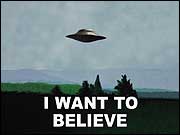 Poster Arquivo X onde Mulder afirma crer em alienígenas