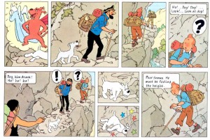 Hergé (TinTim) raramente usa ação para o fundo do quadro